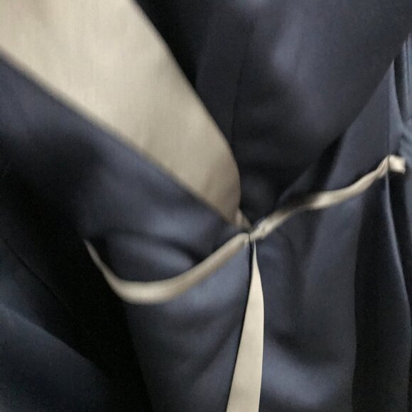 Knee-Length Sleek Satin Bridesmaids Dress, 2-Tone, Navy dress Grey Gray Accents - Picture 7 of 8